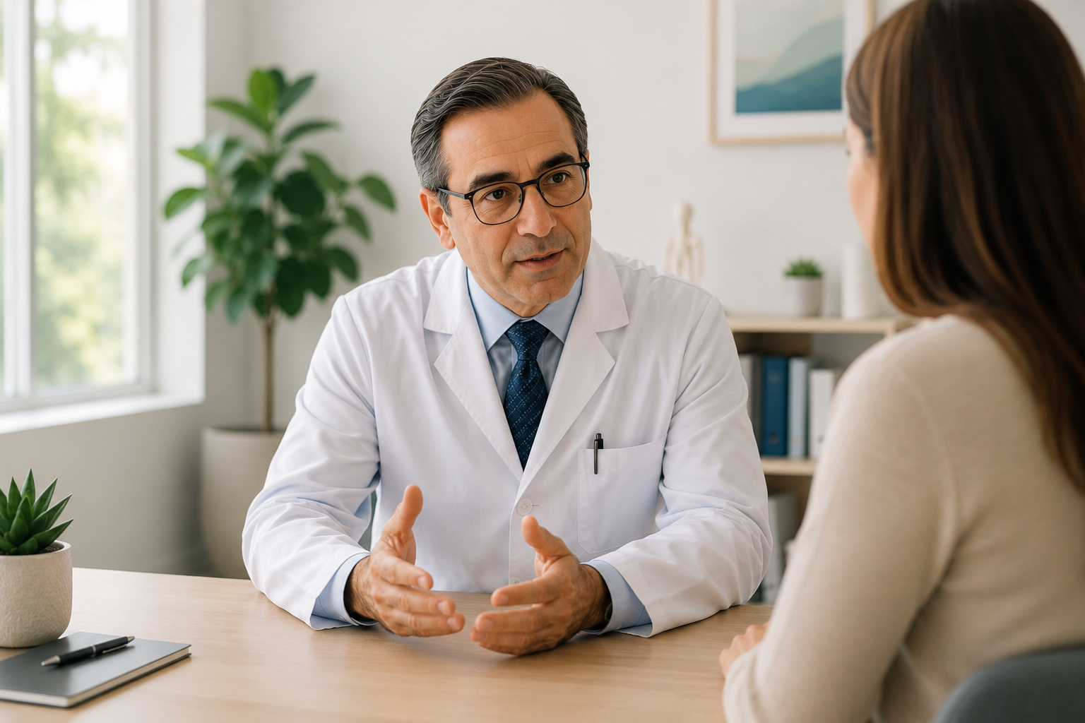 Consultant rheumatologist speaking with a patient in a Dubai clinic