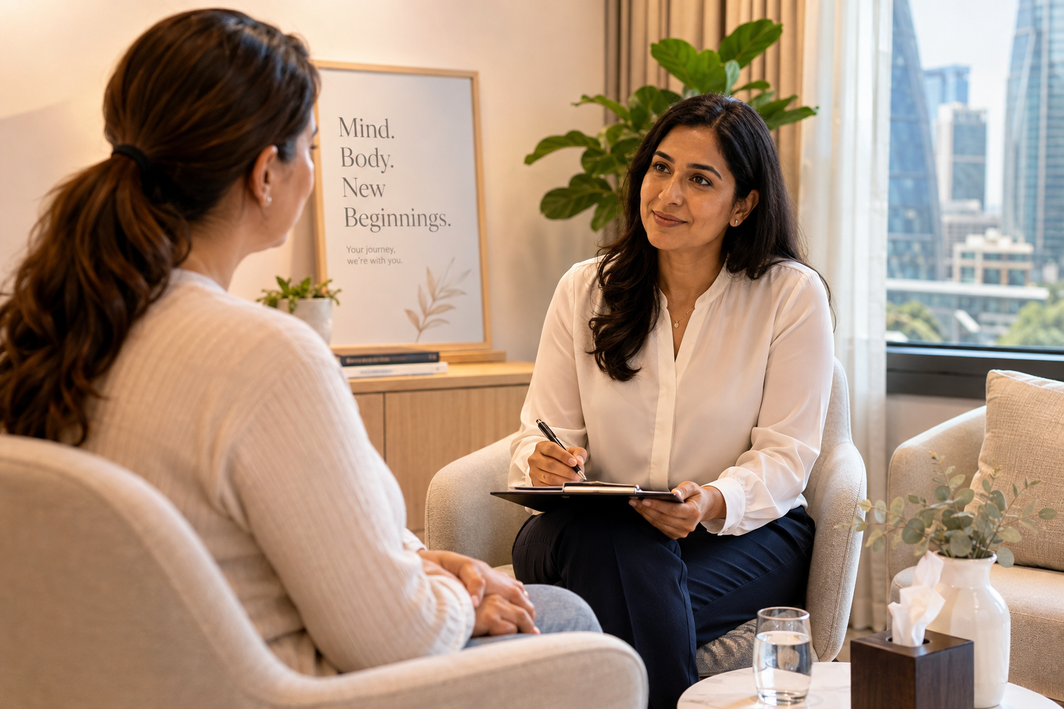 Counsellor and patient in a bariatric surgery counselling session at Health Call Clinic, Dubai Healthcare City