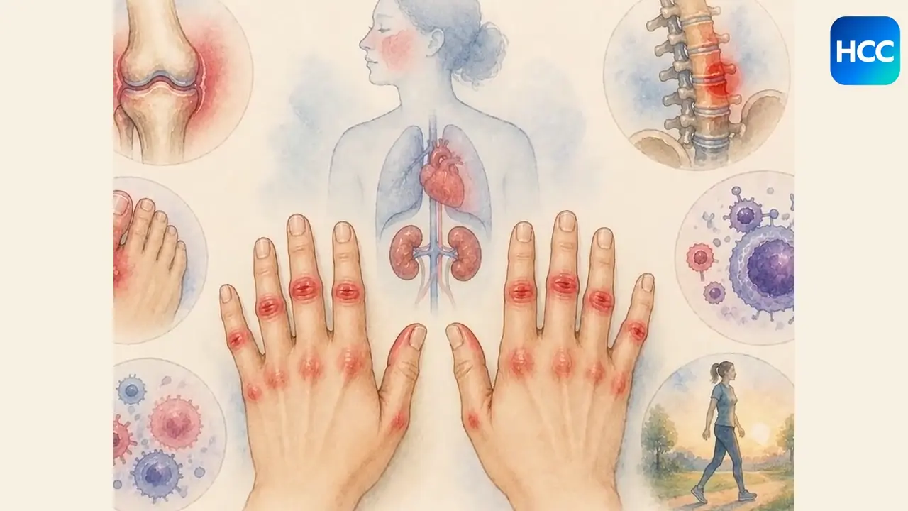 Educational illustration showing how biologic medicines block specific inflammatory pathways in rheumatic disease