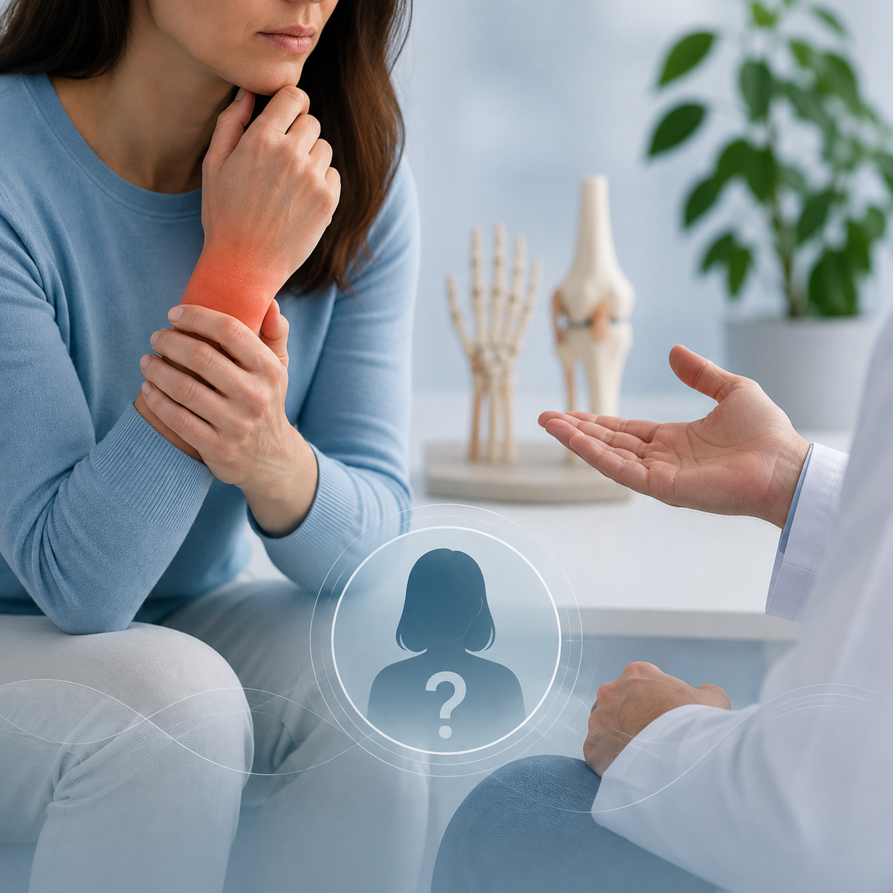 Consultant rheumatologist speaking with a patient in a Dubai clinic