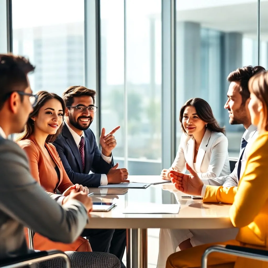 Multicultural professionals in a Dubai office engaged in an empathetic discussion