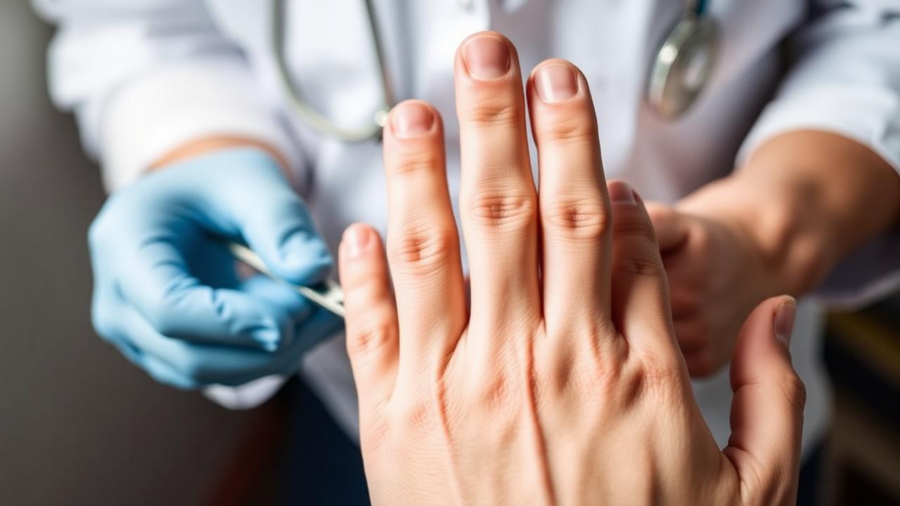 Rheumatologist examining swollen finger joints