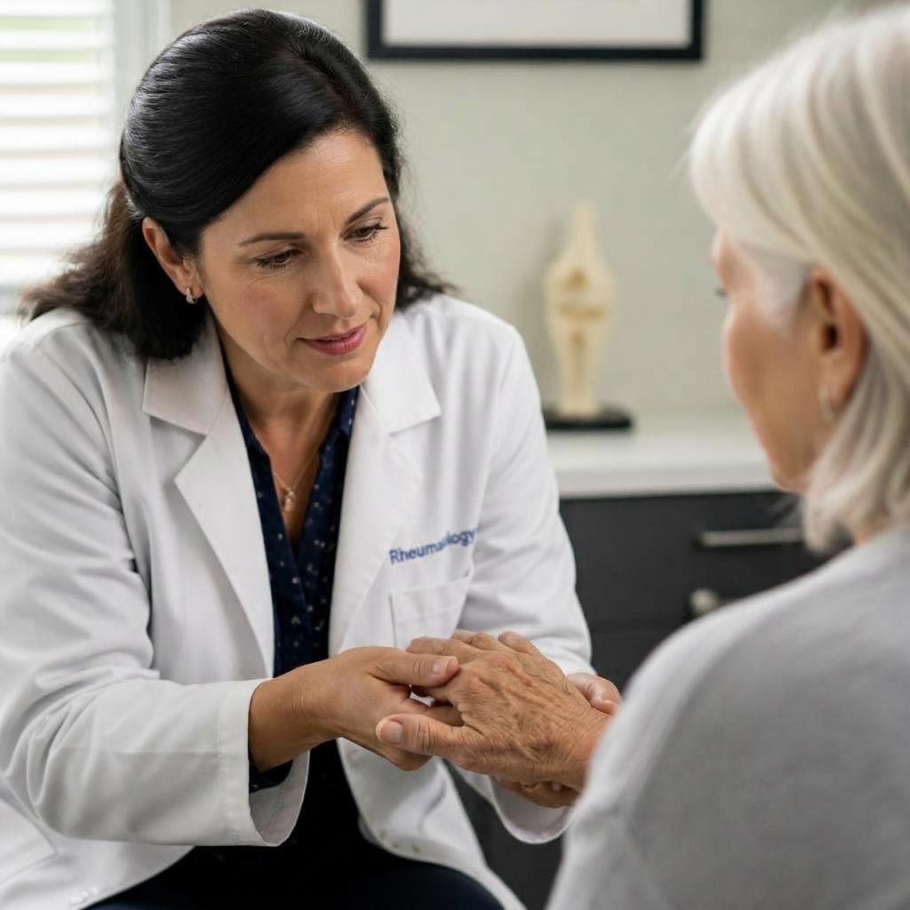 Rheumatologist examining a patient's swollen foot for gout at Health Call Clinic Dubai